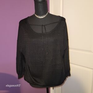 Elegant Black Top with Tie Detail Sz: L